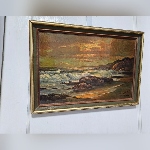 Sunset Beach Landscape Painting with Gold Frame - Picture 4 of 10